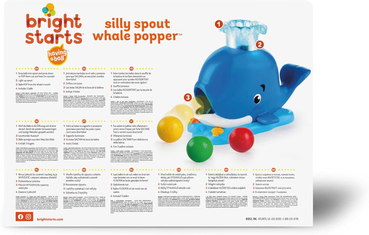 Bright Starts Silly Spout Whale Popper Ballspielzeug mit Musik Lichtern und 3 bunten Bällen, Mehrfar