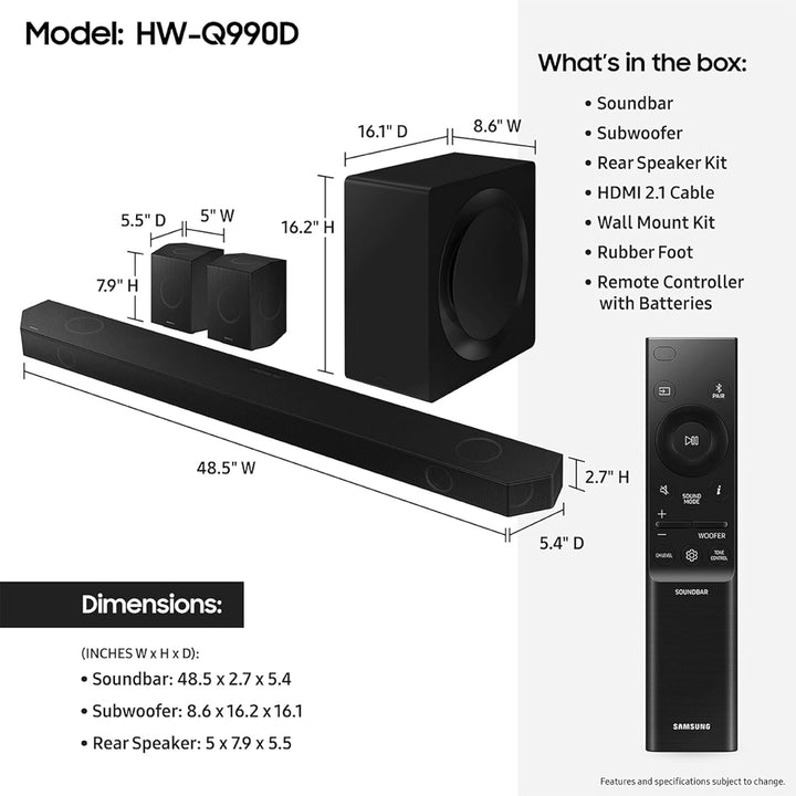 SAMSUNG HW-Q990D Soundbar 11.1.4 ch mit Dolby-Sound, Surround-Sound-Erweiterung, adaptiver Sound, ka