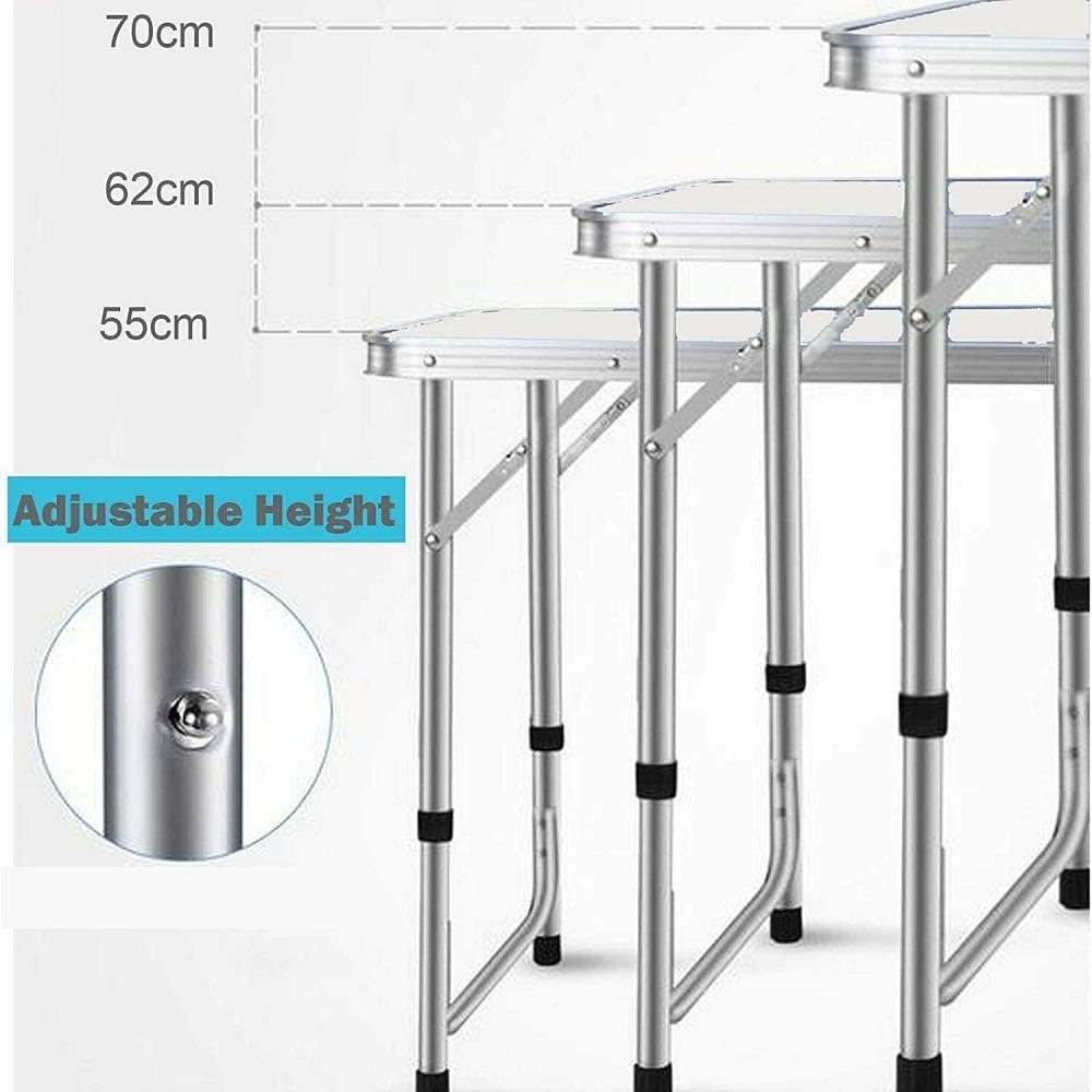 Lucn Tragbarer Klapptisch für drinnen und draussen, Aluminium, 120 x 60 x 70/62/55 cm (höhenverstell
