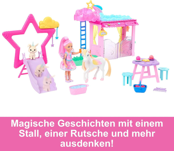 Barbie Chelsea-Puppe und Baby-Pegasus Spielset, geflügeltes Spielzeugpferd, Barbie A Touch of Magic
