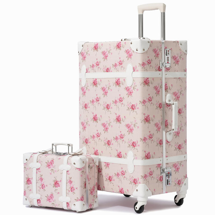 Urecity Koffer Vintage mit Rollen Trolley Koffer Reisekoffer Leicht Retro Hartschalen Koffer 2-Teili