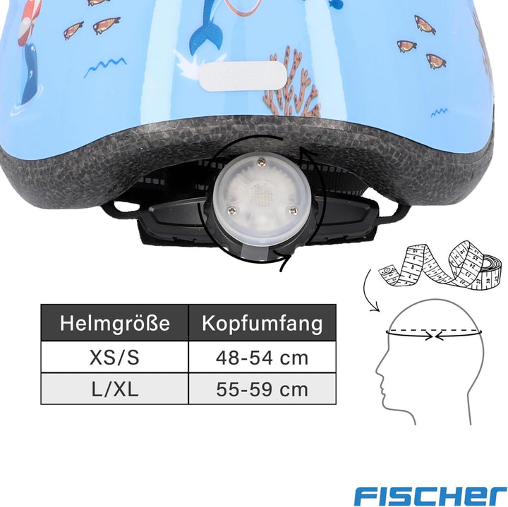 FISCHER Kinder-Helm, Fahrradhelm, Jugendhelm mit integriertem LED-Rücklicht, XS/S, 48-54cm Delfin, D