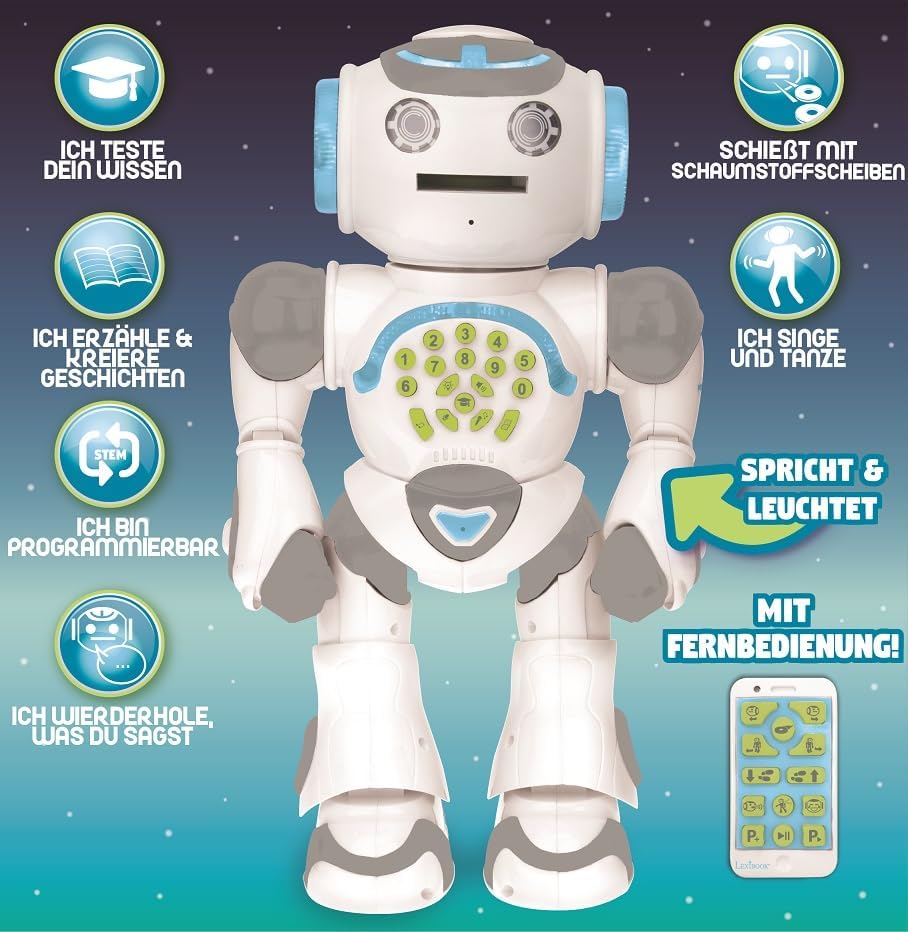 Lexibook Powerman Max, Fernbedienung Gehen Sprechender Spielzeugroboter, STEM Programmierbare, Tänze