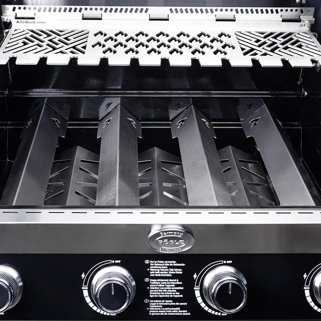 Grillrost.com Das Original Edelstahl Aromaschiene für Rösle - Brennerabdeckung für Videro G2 G3 G4 G