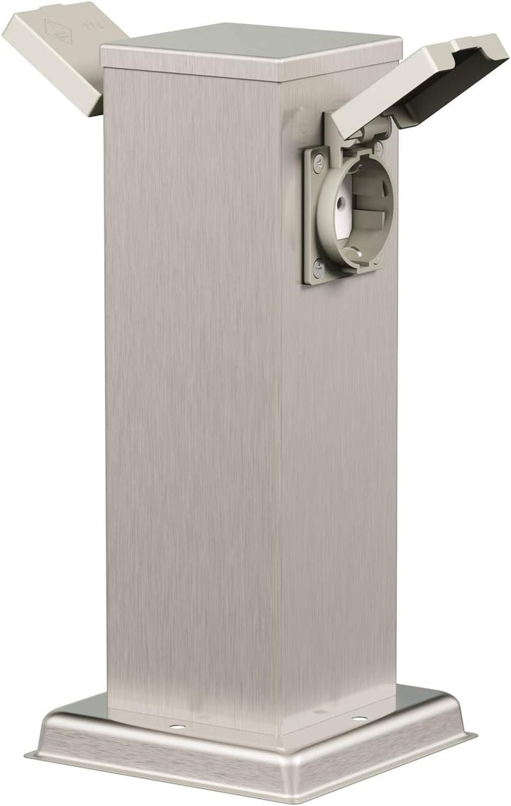 ledscom.de Garten-Steckdosen-Säule Polly mit Erdspiess für aussen, 2-Fach, Edelstahl, eckig, 27cm 1