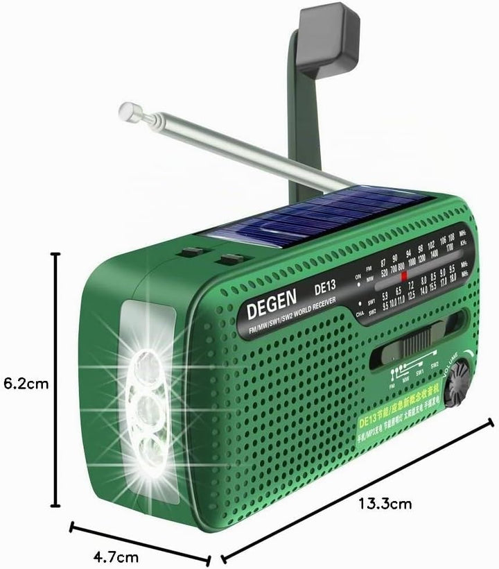DEGEN DE13 Kurbelradio Tragbares Solar Radio FM AM SW Eingebaute Wiederaufladbare Batterie LED Dynam