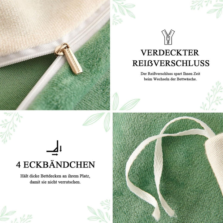 Tospass Winter Bettwäsche 200x200cm 3 Teilig Plüsch Flanell Fleece Creme Weiss Frucht Grün Warm Wint