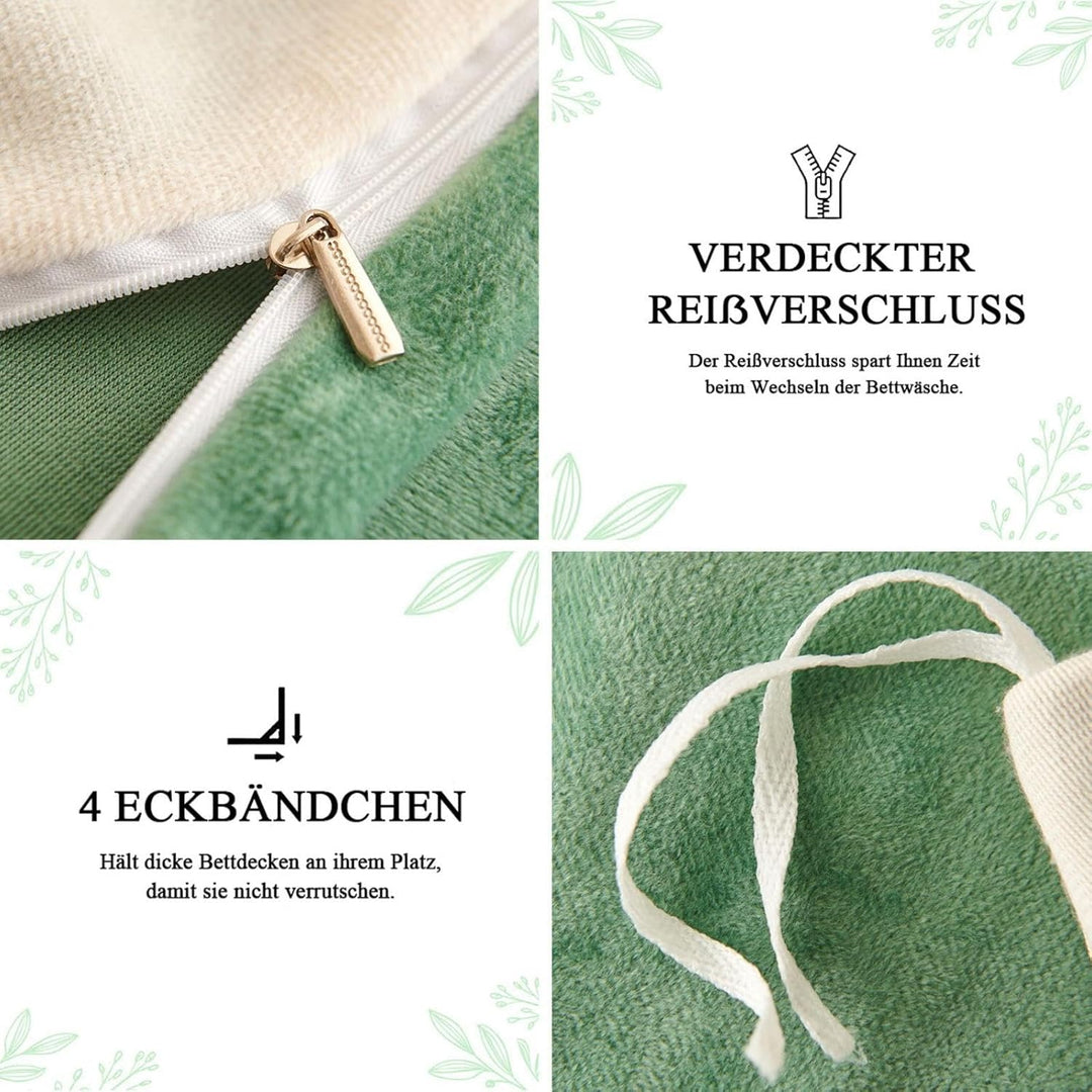 Tospass Winter Bettwäsche 200x220cm 3 Teilig Plüsch Flanell Fleece Creme Weiss Frucht Grün Warm Wint