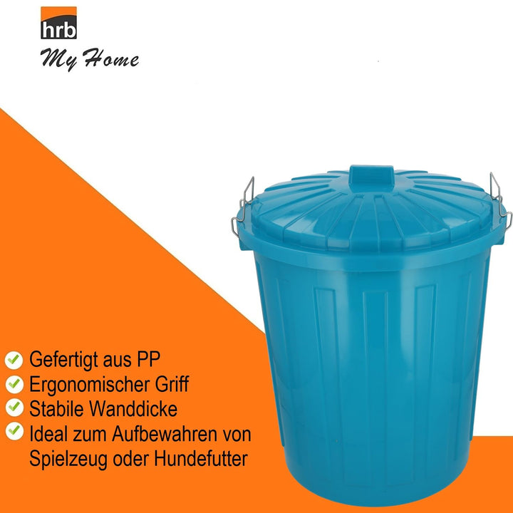 HRB Maxitonne 50 Liter Türkis, Tonne aus stabilem Hartplastik, abnehmbarer Deckel mit Verschlüssen,