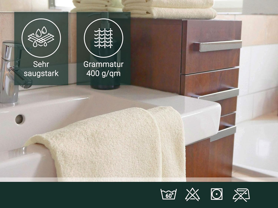 ZOLLNER 6er Set Handtücher in 50x100 cm - saugstarke und weiche Badetücher in beige - mit praktische