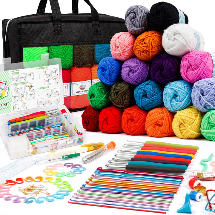 Inscraft Häkelwolle Set, 20 Farben 105 Stück Häkelgarn Set mit 2000yd Strickgarn, Nädeln, Zubehör us