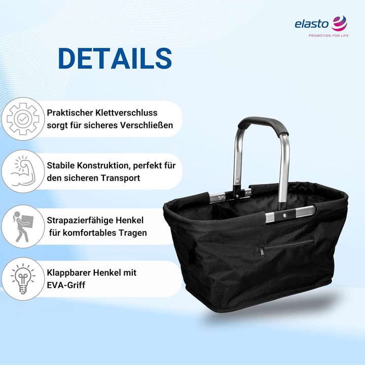 Carryking Einkaufskorb faltbar 'Vigo' 30 L - Lunchtasche black mit viel Stauraum - Robuster Picknick