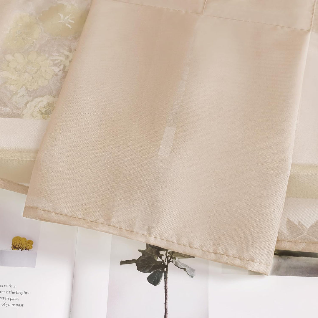 Tunnelzug Scheibengardine transparenter Voile Kurzgardine für Kleinfenster H/B 100/100 cm Creme Brau