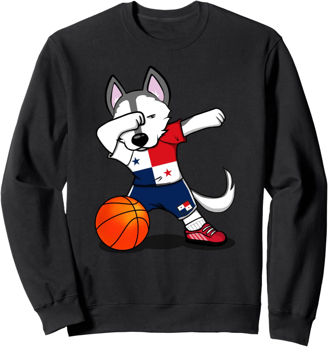 Dabbing Husky Hund Panama Basketball Mannschaft Flagge Sport Sweatshirt