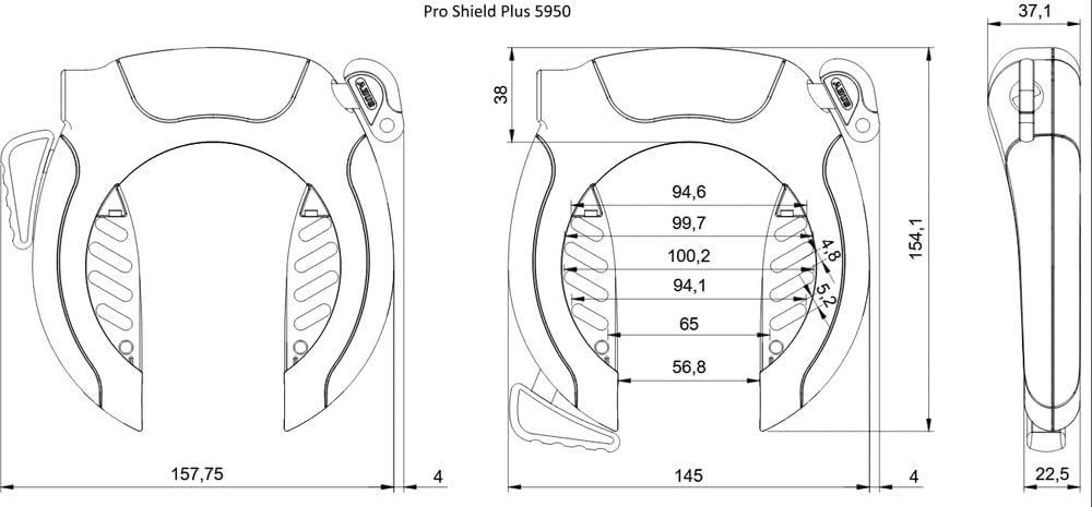 ABUS Rahmenschloss Pro Shield 5950 NR + Rahmenschlosskette Chain 6KS/85 + Schlosstasche ST5950 - Sch