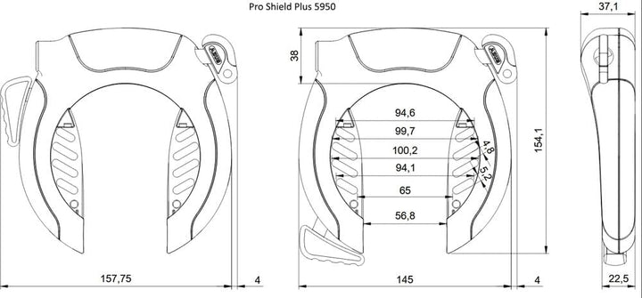 ABUS Rahmenschloss Pro Shield 5950 NR + Rahmenschlosskette Chain 6KS/85 + Schlosstasche ST5950 - Sch