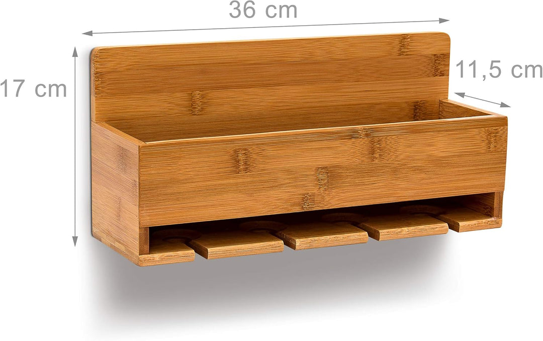 Relaxdays Weinregal mit Glashalter H x B x T: ca. 17 x 37 x 11,5 cm Flaschenregal aus Bambus mit Pla