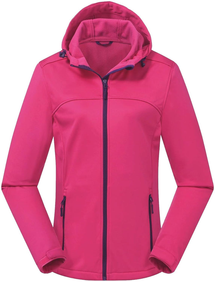ATLASLAVA Damen Softshelljacke Leichte mit Fleece-Futter Kapuze Windjacke Laufen Wandern S Rosa, S R