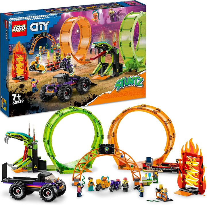 LEGO 60339 City Stuntz Stuntshow-Doppellooping Set, inkl. Rampe, Monstertruck, 2X Motorrad und 7 Min