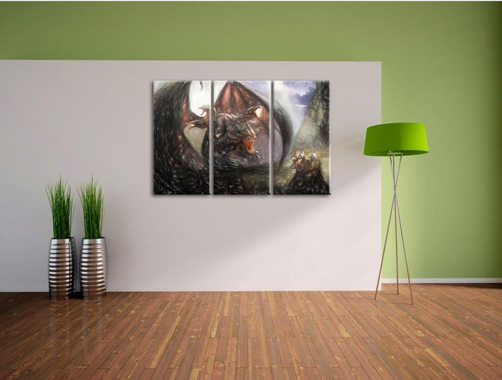 Pixxprint Drachen Schlangen als Leinwandbild/Grösse: 3 Teilig (120x80 cm) cm/Wandbild/Kunstdruck/fer