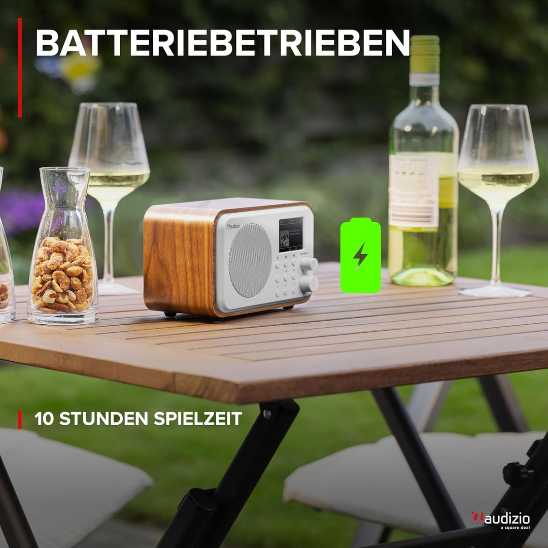 Audizio Milan DAB Radio mit Bluetooth, 10 Stunden Akku Radio 2000 mAh, Radiowecker mit Sleeptimer, L