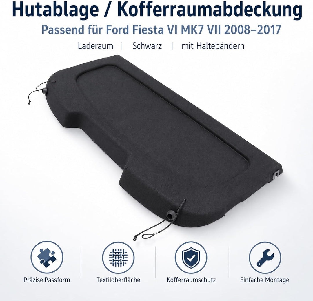 Callume Hutablage Kofferraumabdeckung Laderaumabdeckung Kompatibel mit Ford Fiesta VI MK7 VII 2008-2