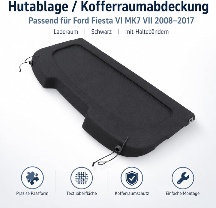 Callume Hutablage Kofferraumabdeckung Laderaumabdeckung Kompatibel mit Ford Fiesta VI MK7 VII 2008-2