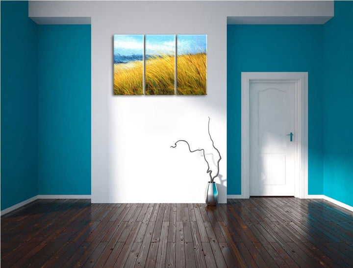 Schilf Gras am Ufer Spezial 3-Teiler Leinwandbild 120x80 Bild auf Leinwand, XXL riesige Bilder ferti