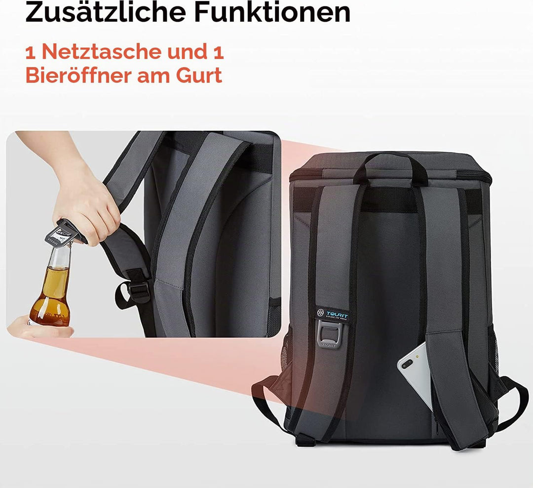 TOURIT Kühlrucksack Leichter Rucksack 28L mit Flaschenöffner Hält 30 Dosen Dunkelgrau, Dunkelgrau