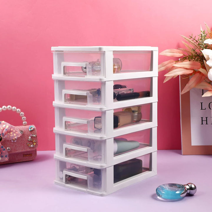 YARNOW Schubladenbox Schubladencontainer Organizer weiss 5 Schubladen Kunststoff Aufbewahrungsbehält