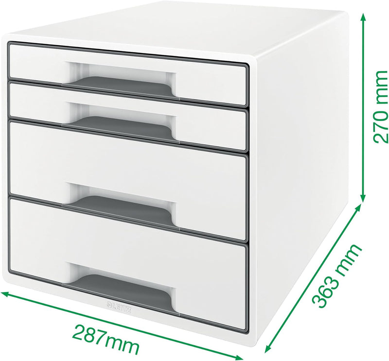 Leitz CUBE Schubladenbox mit 4 Schubladen, Weiss/Violett, A4, Inkl. transparentem Schubladeneinsatz,