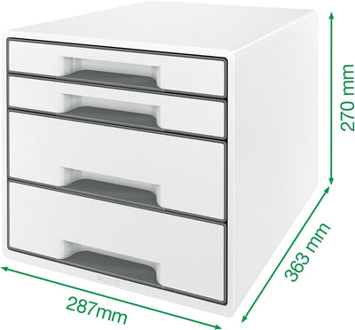 Leitz CUBE Schubladenbox mit 4 Schubladen, Weiss/Eisblau, A4, Inkl. transparentem Schubladeneinsatz,