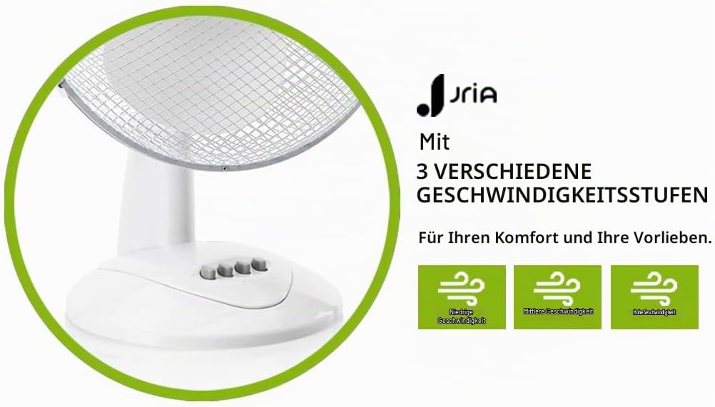 Tragbarer Tischventilator, 12 Zoll, leicht, 40 Watt, 3 Geschwindigkeiten, Weitwinkel-Oszillation, Lu