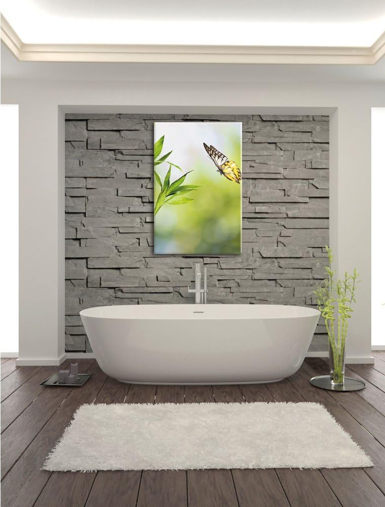 Bambus mit Schmetterling , Format: 80x120 auf hochkantiges Leinwand, XXL riesige Bilder fertig gerah