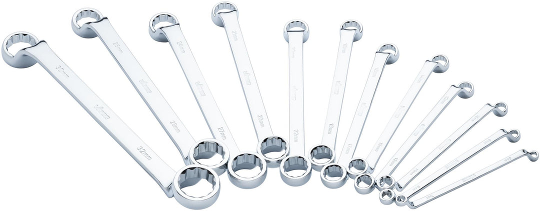 ViGOR Doppel-Ringschlüssel Satz V7750/12, 12-teilig, Grössen 6 x 7 – 30 x 32 mm, 15 Grad gekröpft, A