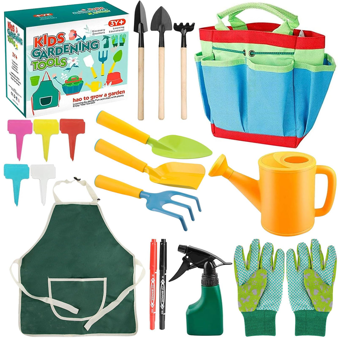 Gartenwerkzeug für Kinder, 23 Stück Gartengeräte Set, Kinder Gartenhandschuhe, Kinderspielzeug mit G