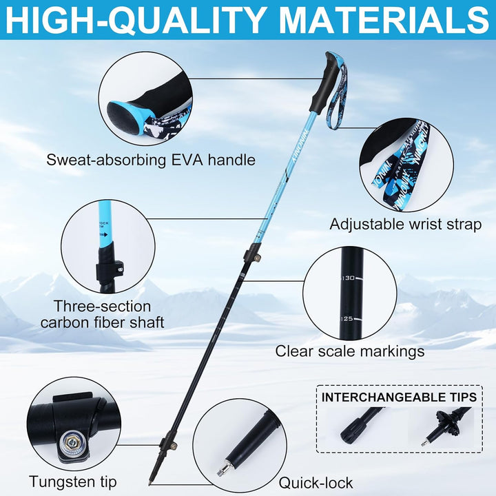 Ninonly Wanderstöcke faltbar Carbon, Nordic Walking Stöcke Damen & Herren, Leichte Teleskop Wanderst