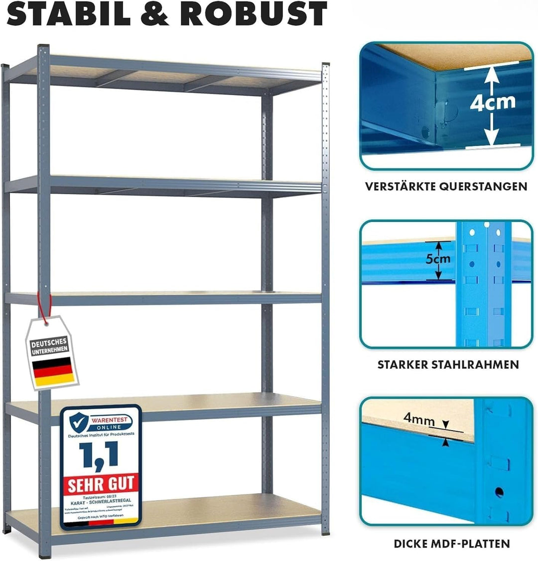 Floordirekt Schwerlastregal, 2er Set, grau 150 x 75 x 30 cm Steckregal, Kellerregal, Lagerregal, Wer