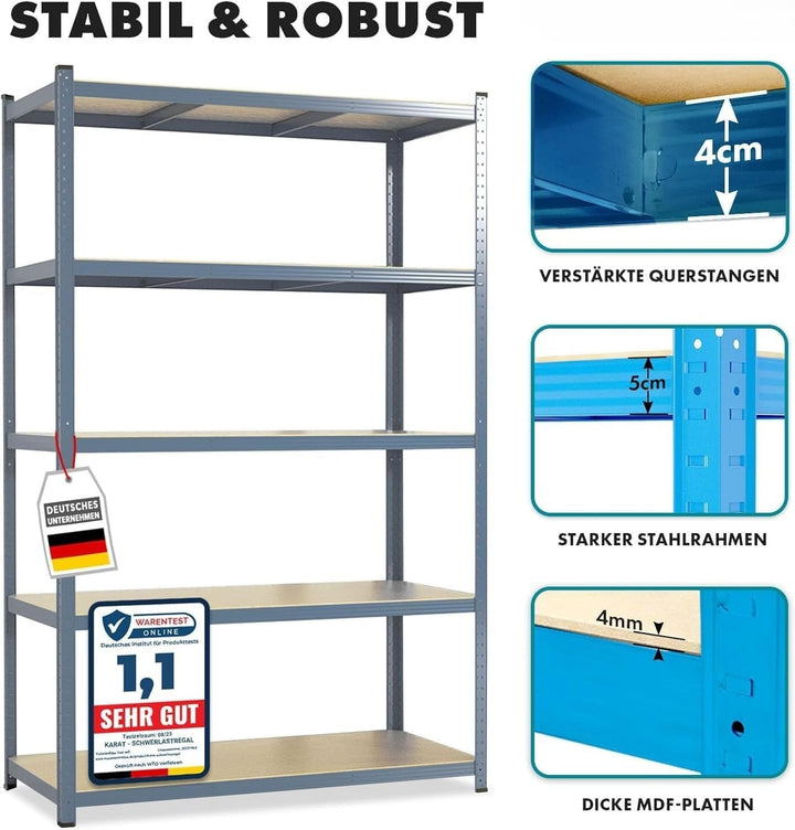 Floordirekt Schwerlastregal, 2er Set, grau 150 x 75 x 30 cm Steckregal, Kellerregal, Lagerregal, Wer