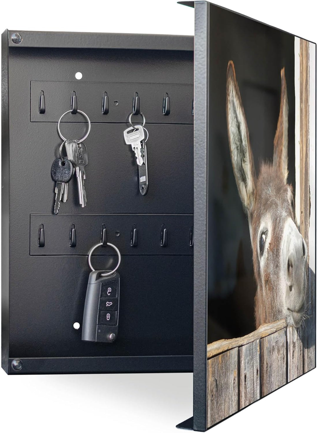 banjado® Grosser Schlüsselkasten Glas/Schlüsselbox 30cm x 30cm mit 50 Haken - Motiv Nicki/Schlüsselk
