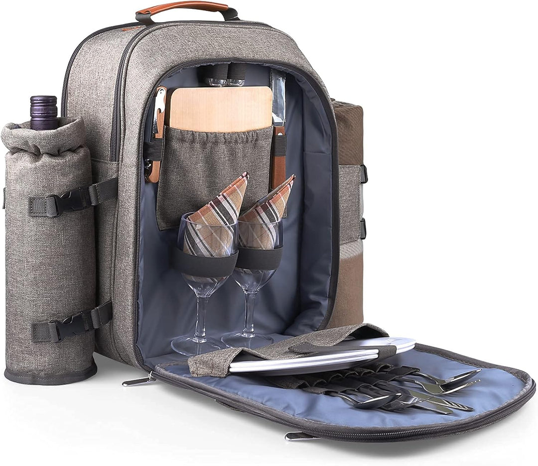 Sunflora Isolierter Picknick-Rucksack für 2 Personen Tasche mit Kühlfach, Weinbeutel, Decke und Edel