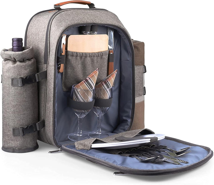 Sunflora Isolierter Picknick-Rucksack für 2 Personen Tasche mit Kühlfach, Weinbeutel, Decke und Edel