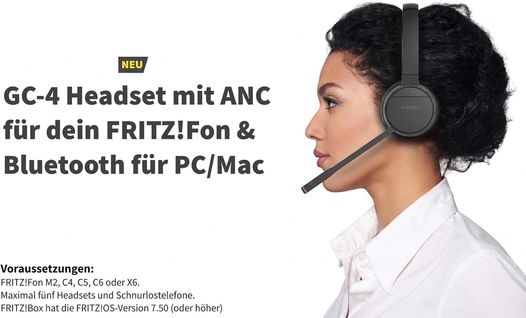 GEQUDIO GC-4 Premium Edition DECT &amp; Bluetooth Headset für FritzBox GC-4 ANC/ENC (2-Ohr) &amp; Ladeschale