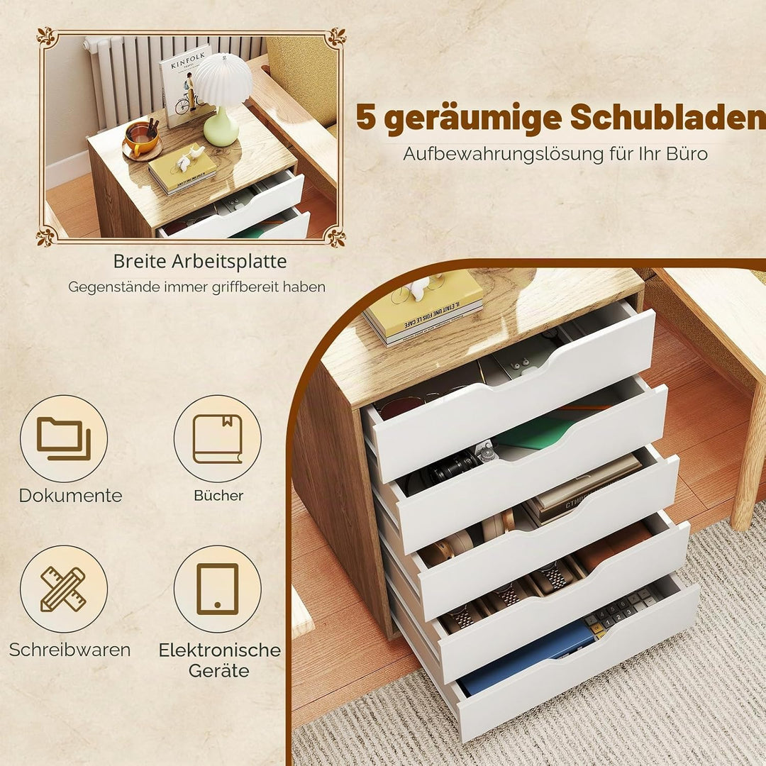 GIANTEX Aktenschrank auf Rollen, Rollcontainer mit Schubladen, mobiler Druckerständer für Home-Offic