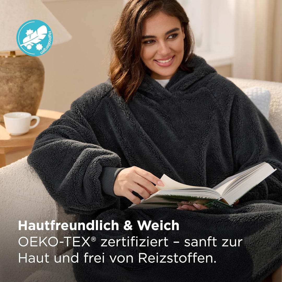 BEDSURE Hoodie Decke mit Ärmeln Deckenpullover - Tragbare Decke zum Anziehen Erwachsene XXL, Übergro