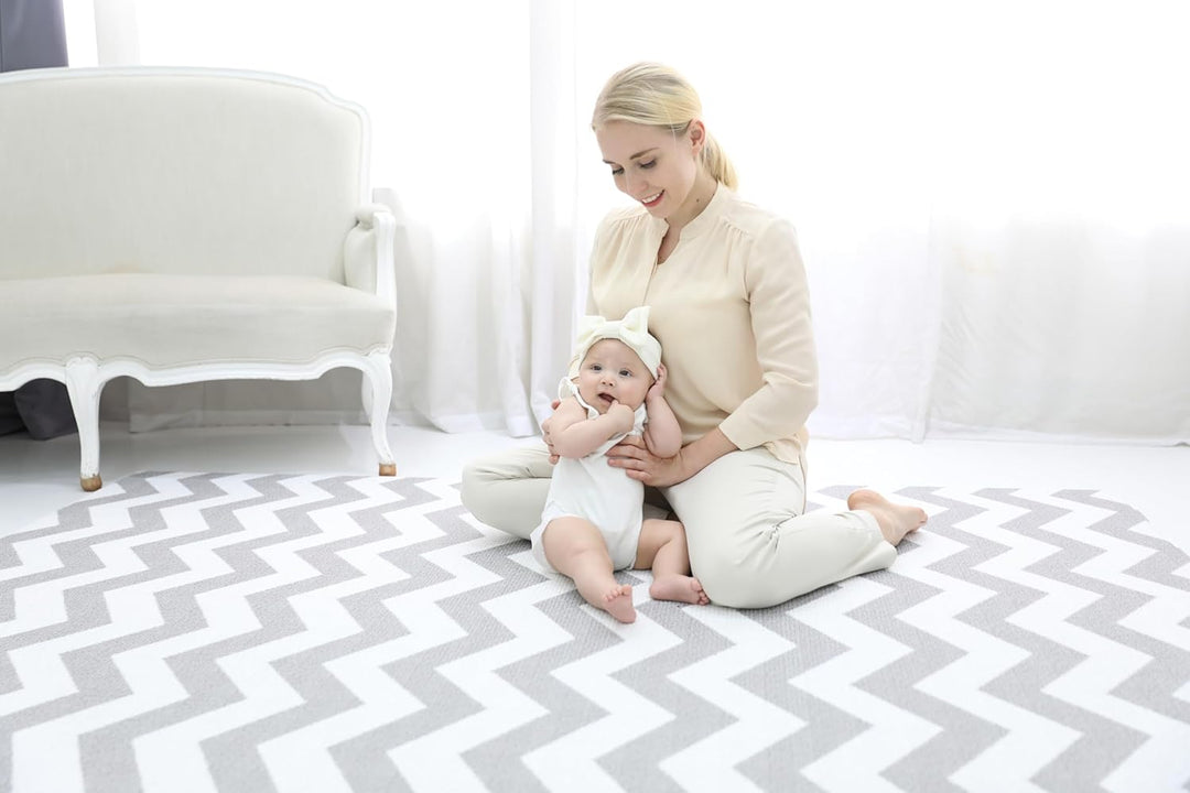 Baby MAT - PLAYMAT - DWINGULER Slim - Zigzag Grey - MEDIUM 180 * 140 * 8mm - Wendbar, Weich, Schadst