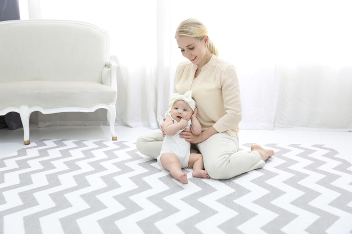 Baby MAT - PLAYMAT - DWINGULER Slim - Zigzag Grey - MEDIUM 180 * 140 * 8mm - Wendbar, Weich, Schadst
