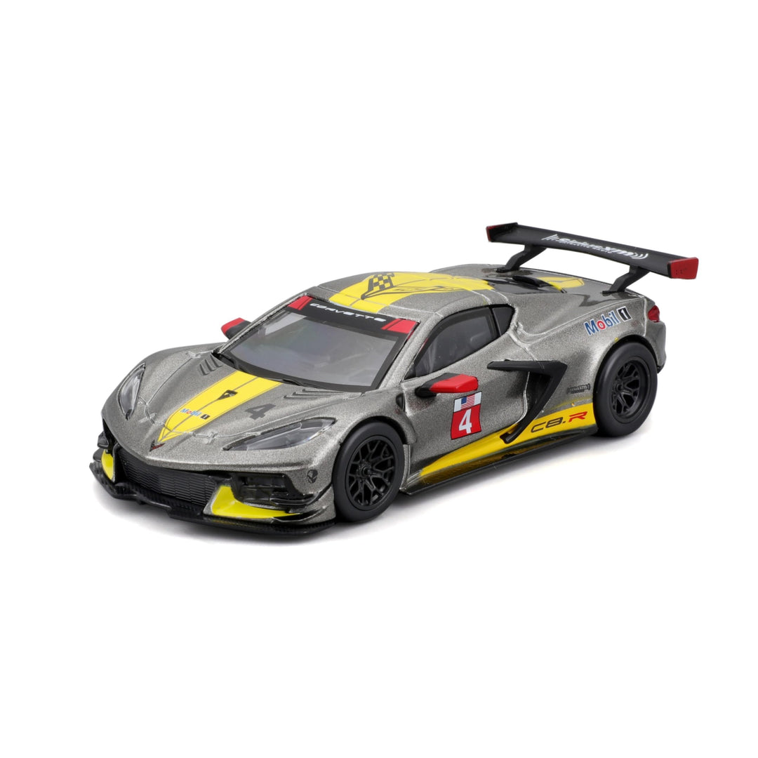 Bburago – Chevrolet Corvette C8.R 2020 mit Vitrine im Massstab 1:43, Diecast-Modell in Metallic-Grau