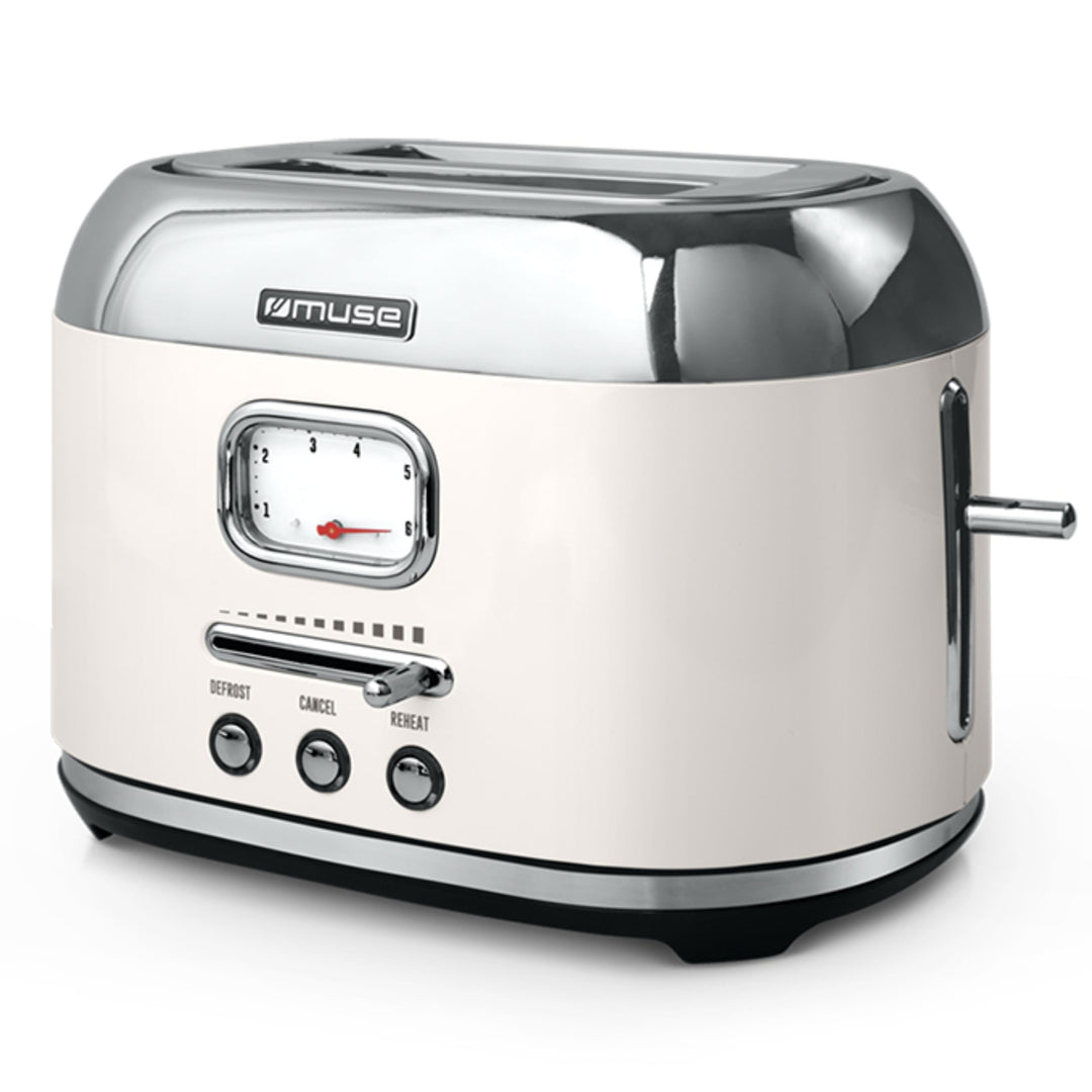 Muse Edelstahl-Toaster in beige und retro Design, analoge Anzeige, beleuchtete Tasten, 6 Bräunungsst