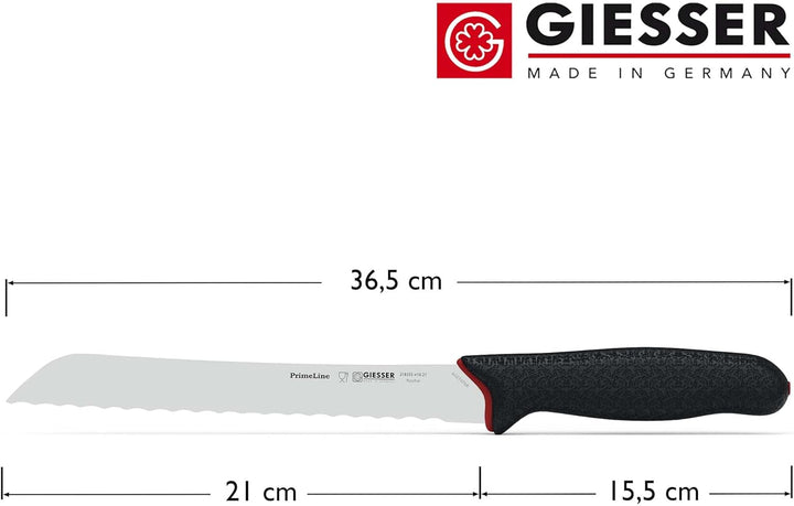 Giesser seit 1776 - Made in Germany - scharfes Brotmesser rutschfest PrimeLine, 21 cm Klinge mit Wel